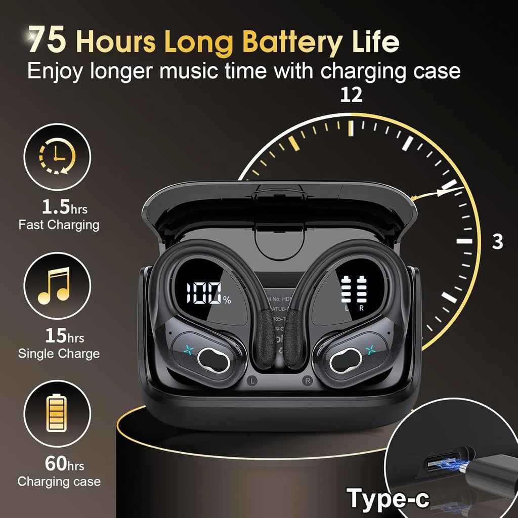Écouteurs TWS GDLYL HD65 Bluetooth 5.4 HiFi Basses IPX7 75h LED ENC Sport – CLEVI Paris