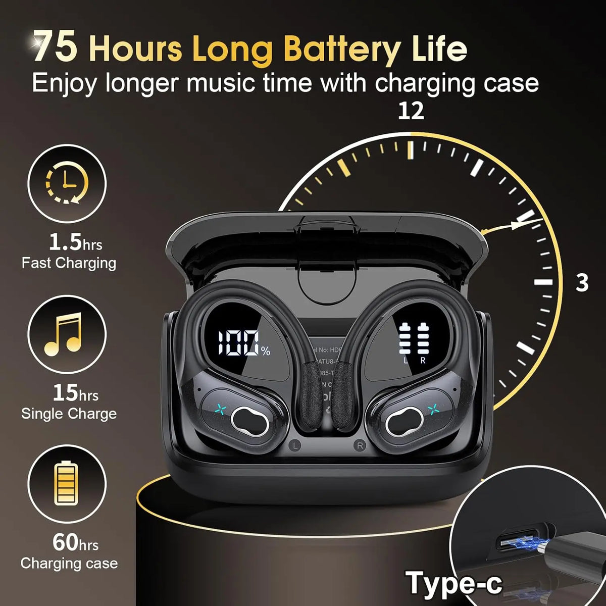 Écouteurs TWS GDLYL HD65 Bluetooth 5.4 75H LED IPX7 – CLEVI Paris