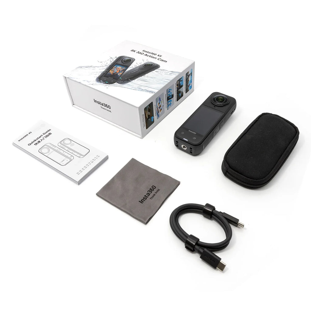 Insta360 X5 – Caméra 360° 8K, Vision Nocturne, Objectifs Remplaçables, Batterie 3h, Étanche, Bâton Selfie Invisible – CLEVI Paris
