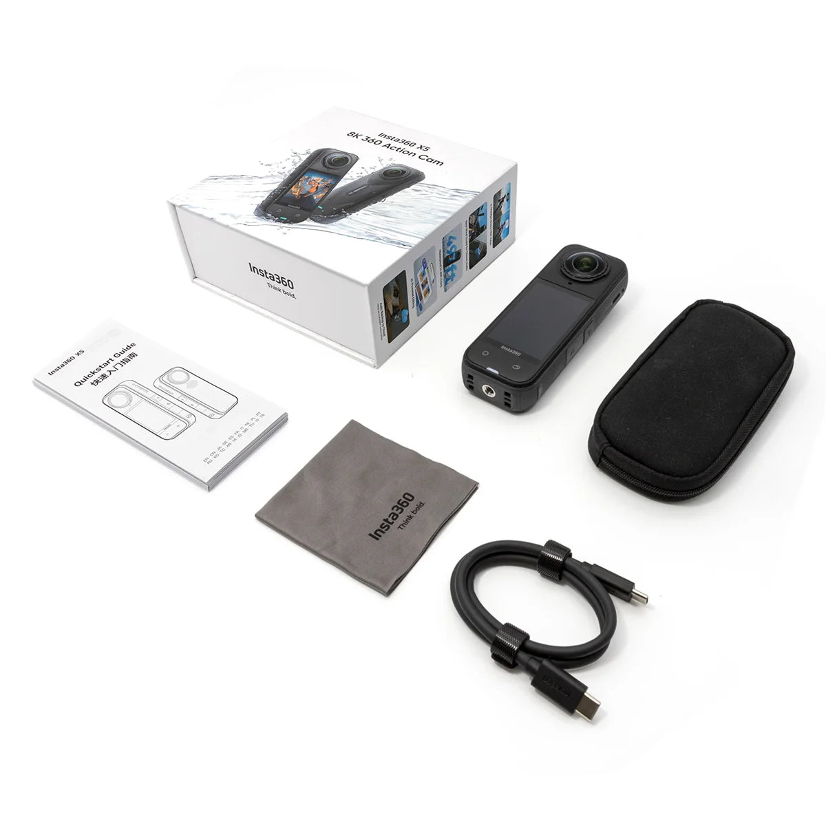 Insta360 X5 – Caméra 360° 8K, Vision Nocturne, Objectifs Remplaçables, Batterie 3h, Étanche, Bâton Selfie Invisible – CLEVI Paris