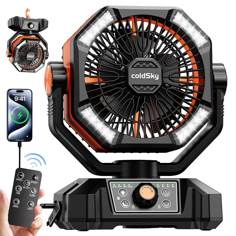 Ventilateur de camping rechargeable 8 vitesses LED – CLEVI Paris