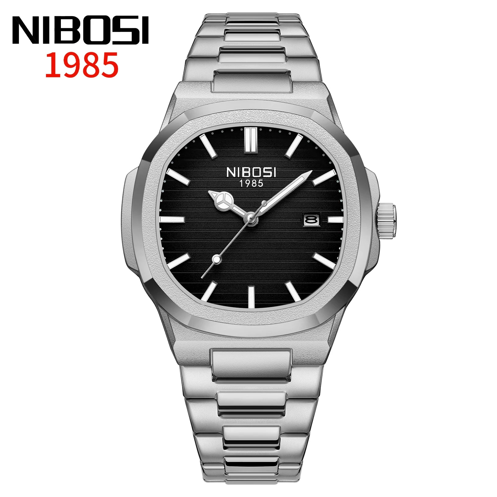 Montre NIBOSI 2632 – Quartz Sport, Boîtier Carré Alliage, Bracelet Acier Inoxydable, Étanche 3 ATM – CLEVI Paris