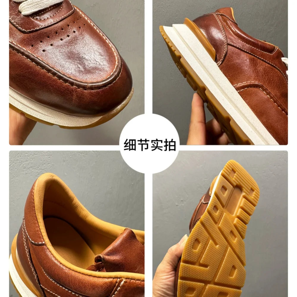 Sneakers Artisanales Cuir de Cheval Homme Bout Rond Rétro Respirant QHCCID – CLEVI Paris