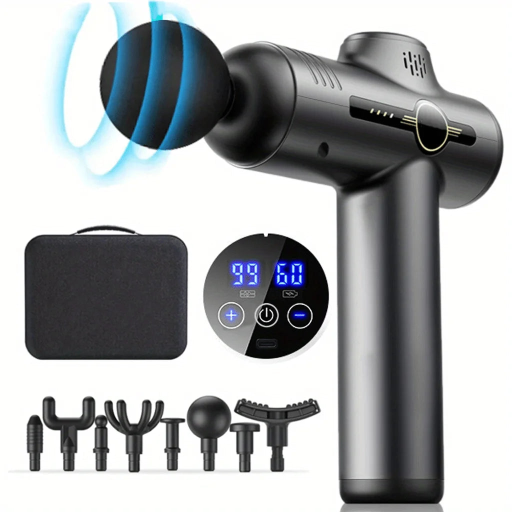 Pistolet de Massage Fascial Portable Écran LED 4 Têtes Recharge Type-C – CLEVI Paris