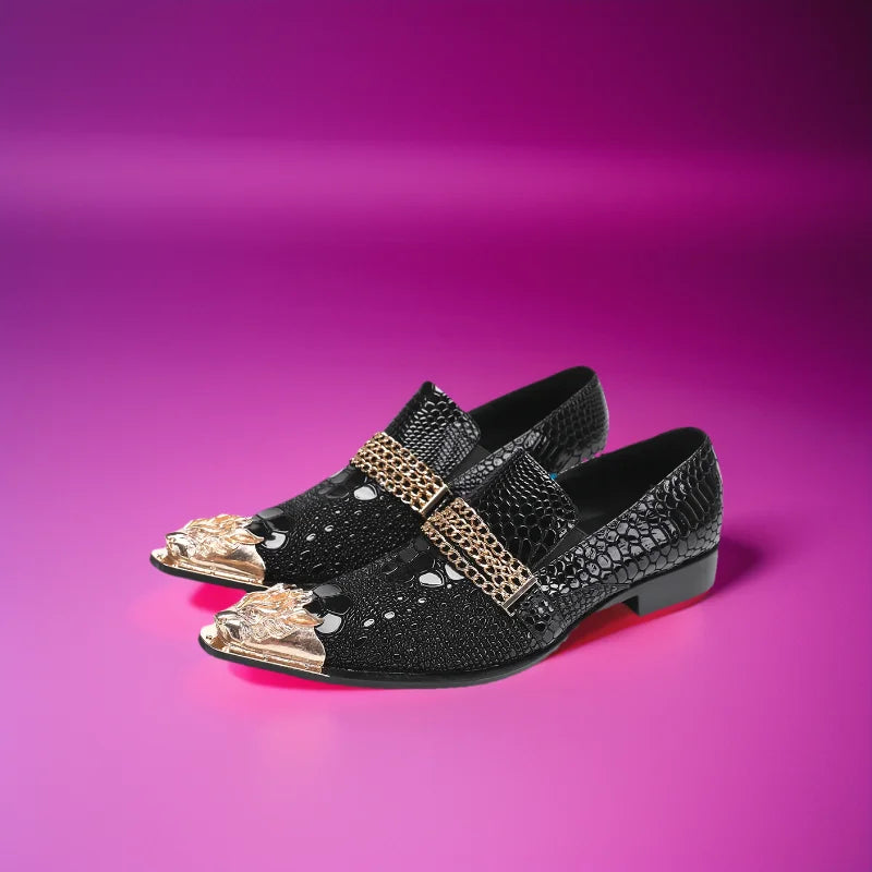Mocassins Homme Cuir de Vache Motif Python Bout Pointu Slip-On | Business & Mariage EU 36-49