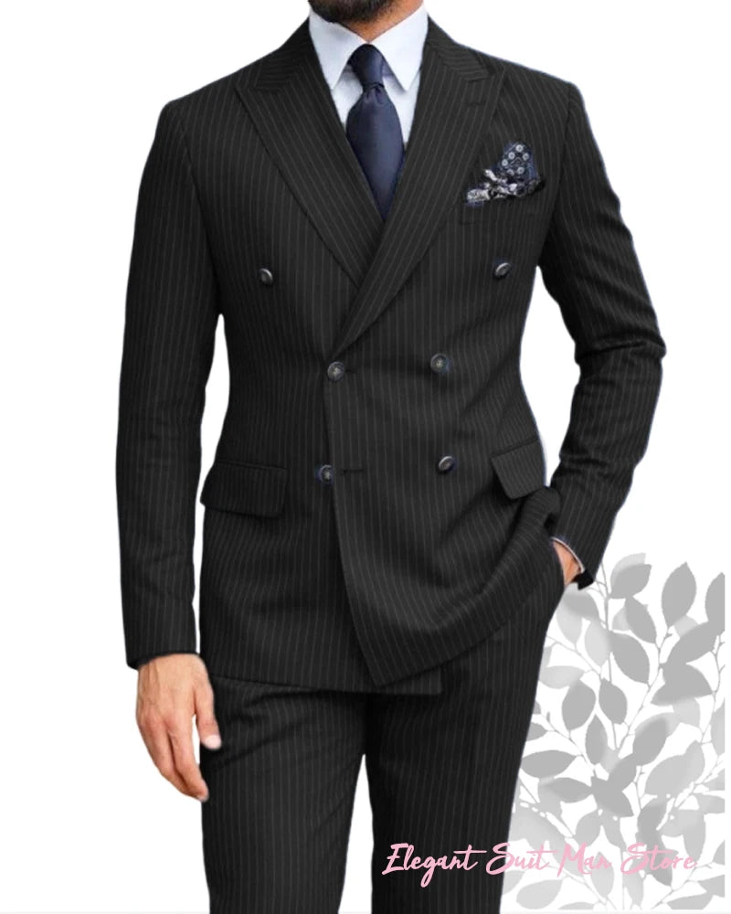 Costume 2 Pièces Homme Rayures Double Boutonnage – Blazer Slim + Pantalon | Business & Mariage | XXS-7XL