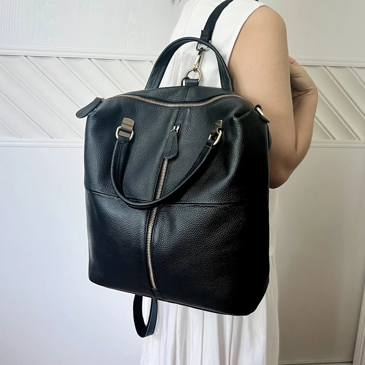 Sac À Dos Femme Cuir Vache Convertible Anti-Vol Voyage – CLEVI Paris