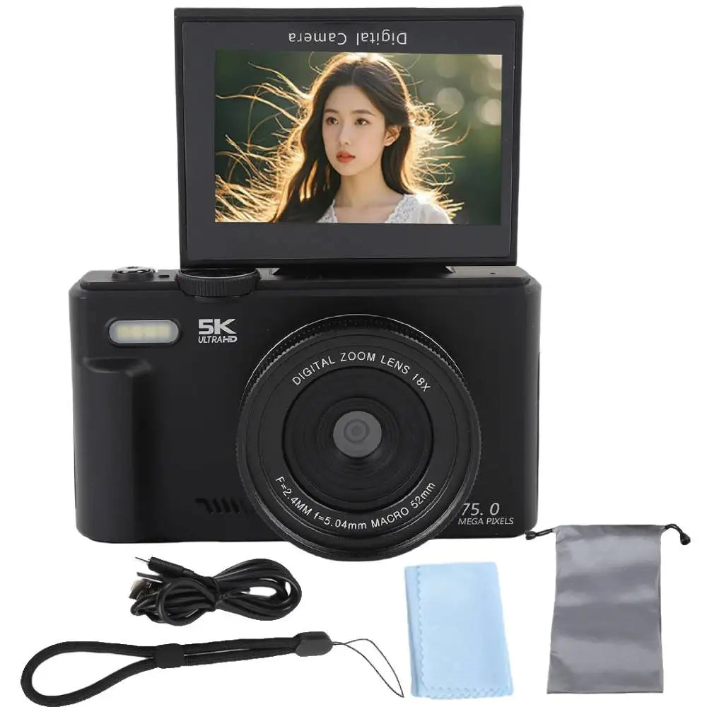 Appareil Photo 5K 75MP DIXSG – WiFi, Écran Rabattable 3", Zoom 18x, Flash, Webcam & Vlogging