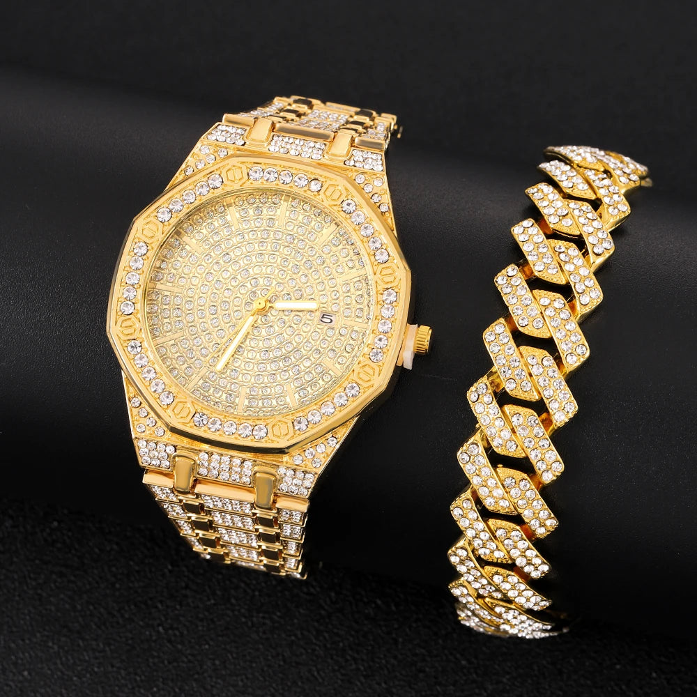 Montre Quartz Homme Iced Out Hip Hop Bling Diamond Plaqué Or 18K – CLEVI Paris