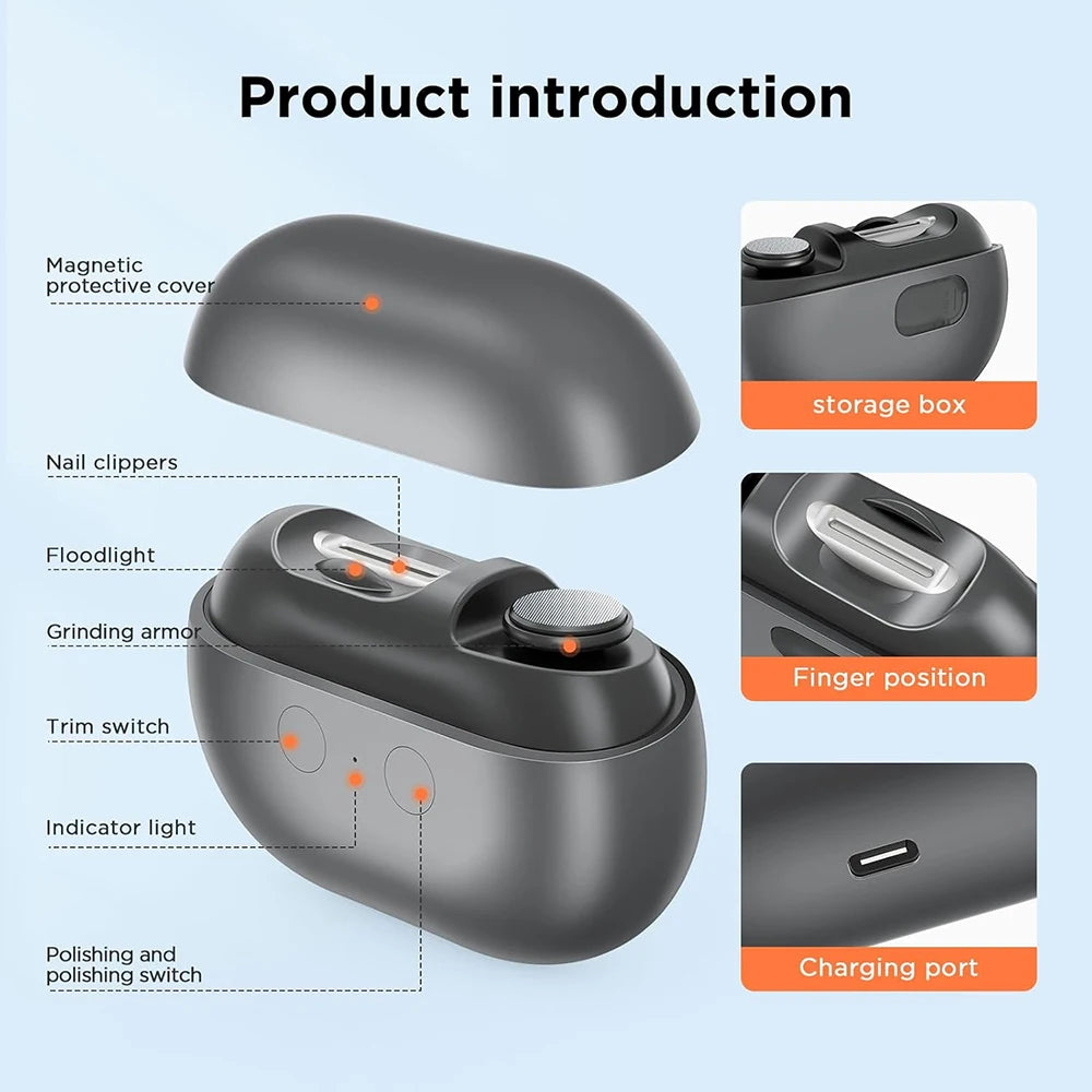 Coupe-Ongles Électrique Automatique Rechargeable — LED, Collecteur & Lime — CLEVI Paris