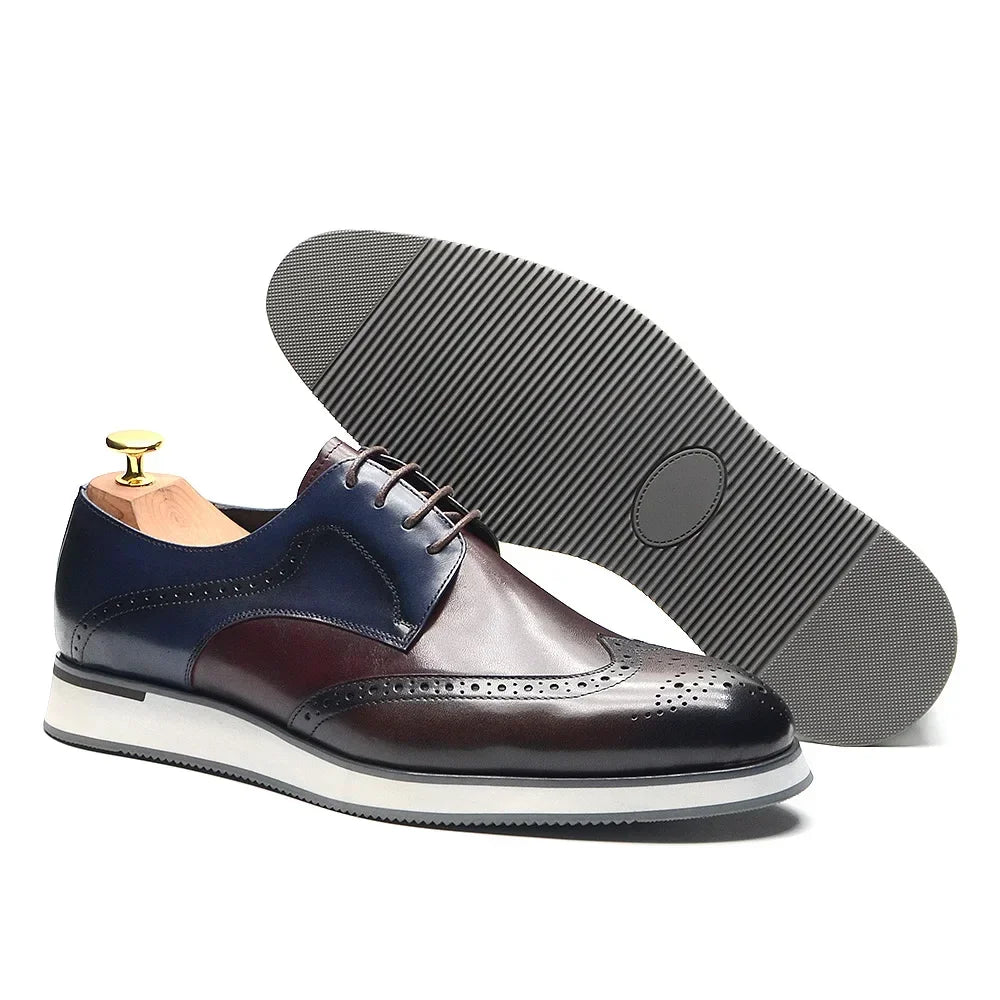 Derby Brogue Homme Wingtip – Cuir de Vache Véritable, Lacets, Bicolore, Automne-Hiver – CLEVI Paris