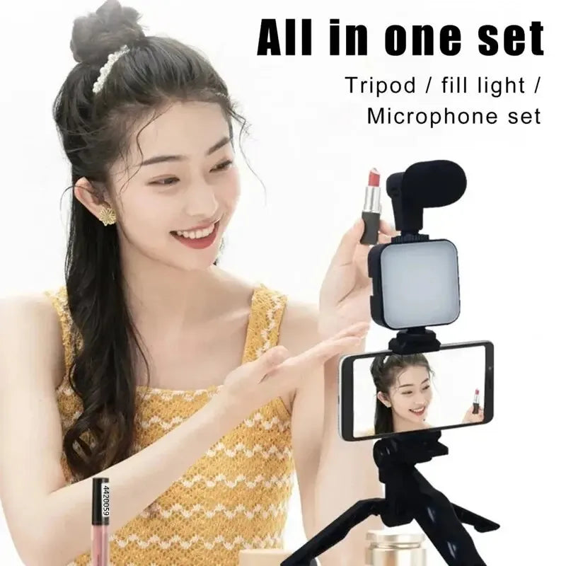 Kit Vlogging Smartphone Trépied Aluminium + Micro + Lumière LED | TikTok YouTube Live