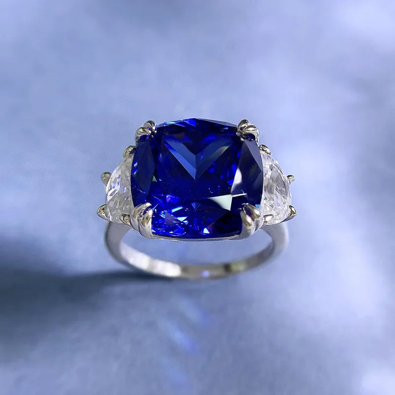 Bague Saphir Lab & Diamant Haute Carbone | Argent 925 – CLEVI Paris