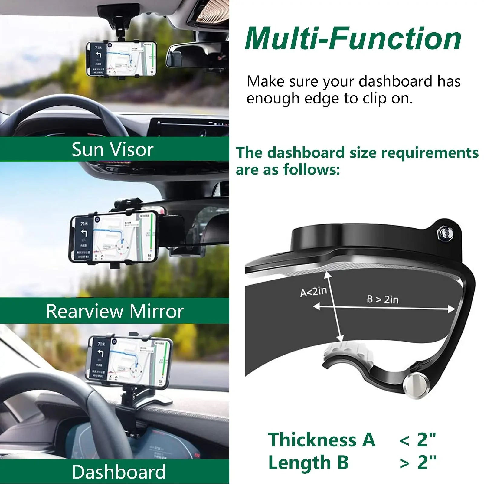 Support Téléphone Voiture | Clip Tableau de Bord, Rotation 360°, Plastique, Universel – CLEVI Paris