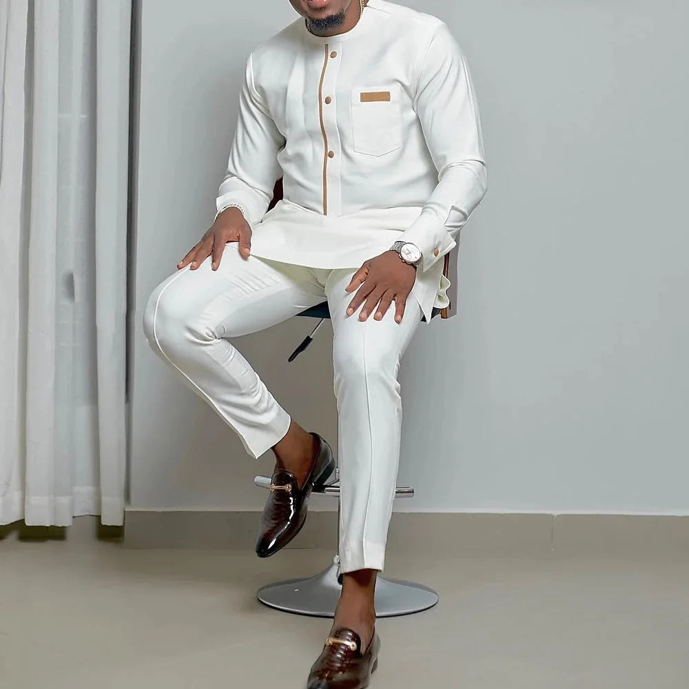 Ensemble 2 Pièces Homme Style Africain Broderie Tuxedo – CLEVI Paris
