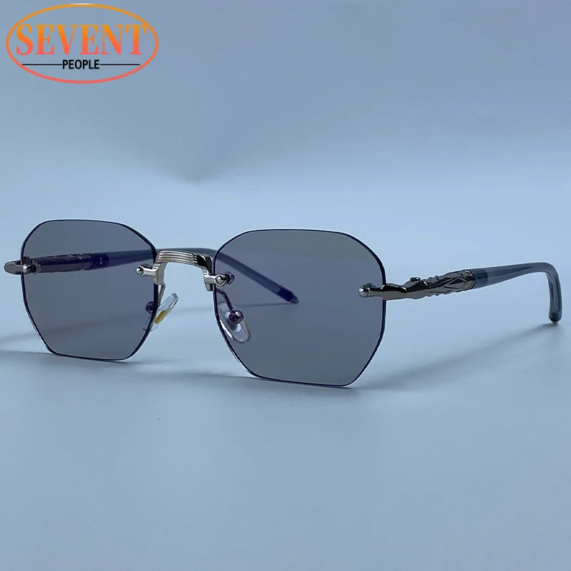 Lunettes de Soleil Steampunk Sans Monture Homme – Style Vintage Polygone UV400 – CLEVI Paris