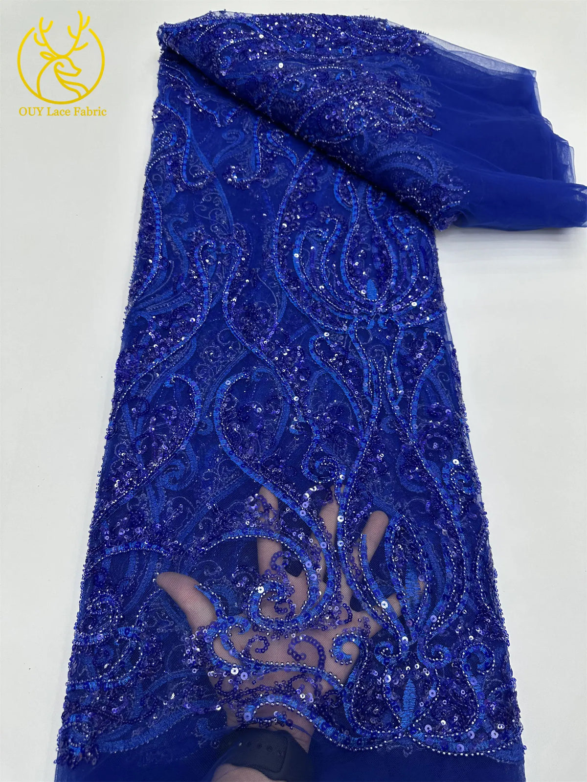 Tissu dentelle brodée à perles et sequins – CLEVI Paris