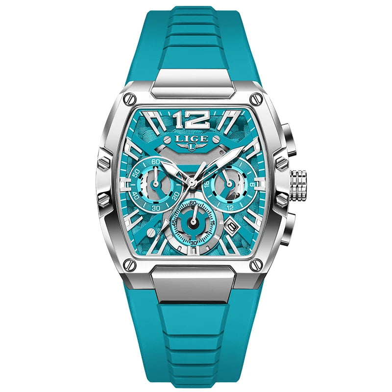 LIGE Montre Quartz Homme Chronographe Carré Sport Militaire Silicone Calendrier – CLEVI Paris