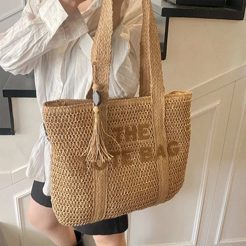 Sac Tote en Paille Tressée Style Français — Grande Capacité, Plage & Quotidien | CLEVI Paris