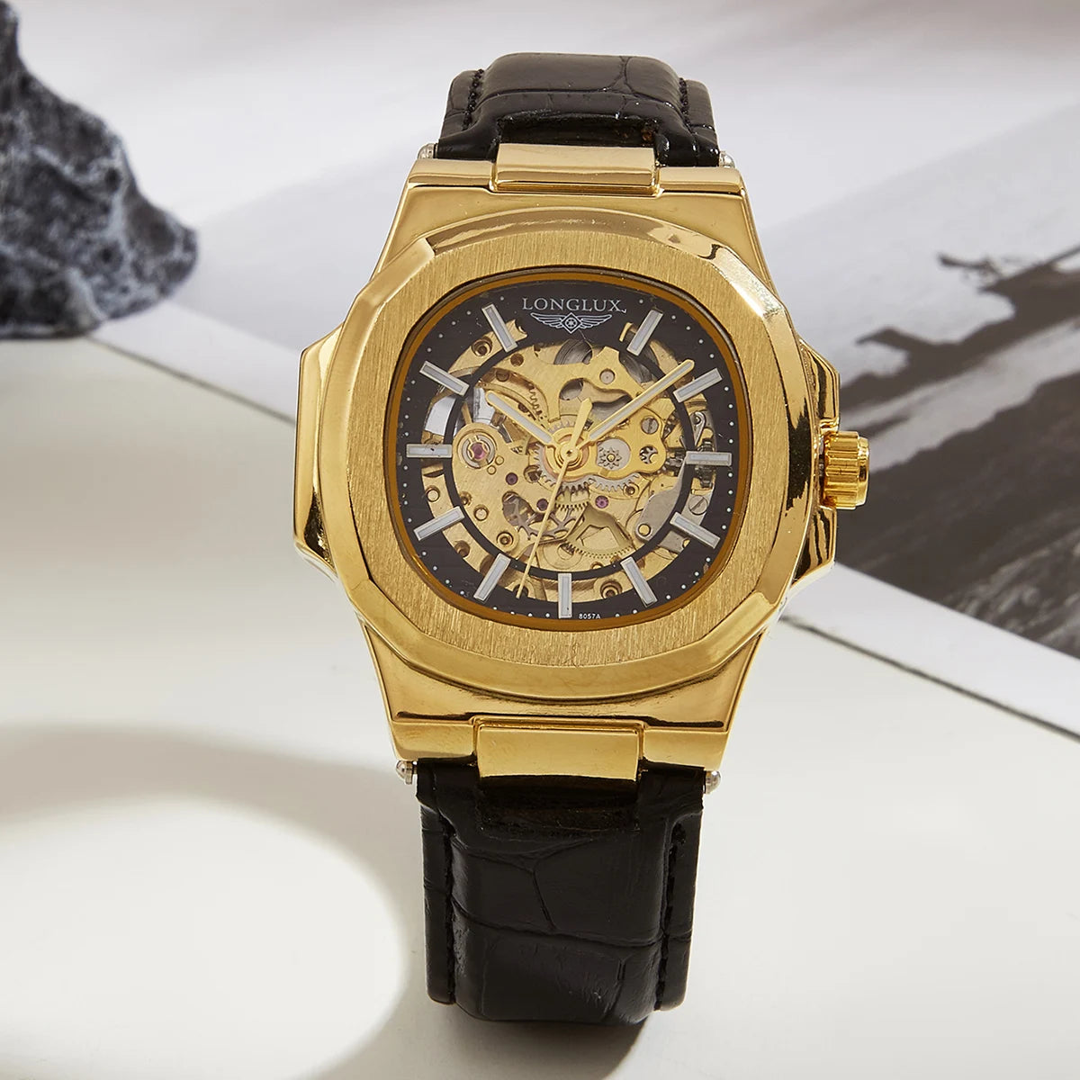 Montre Mécanique Homme LONGLUX 8057P – Squelette Automatique, Cuir & 7 Coloris