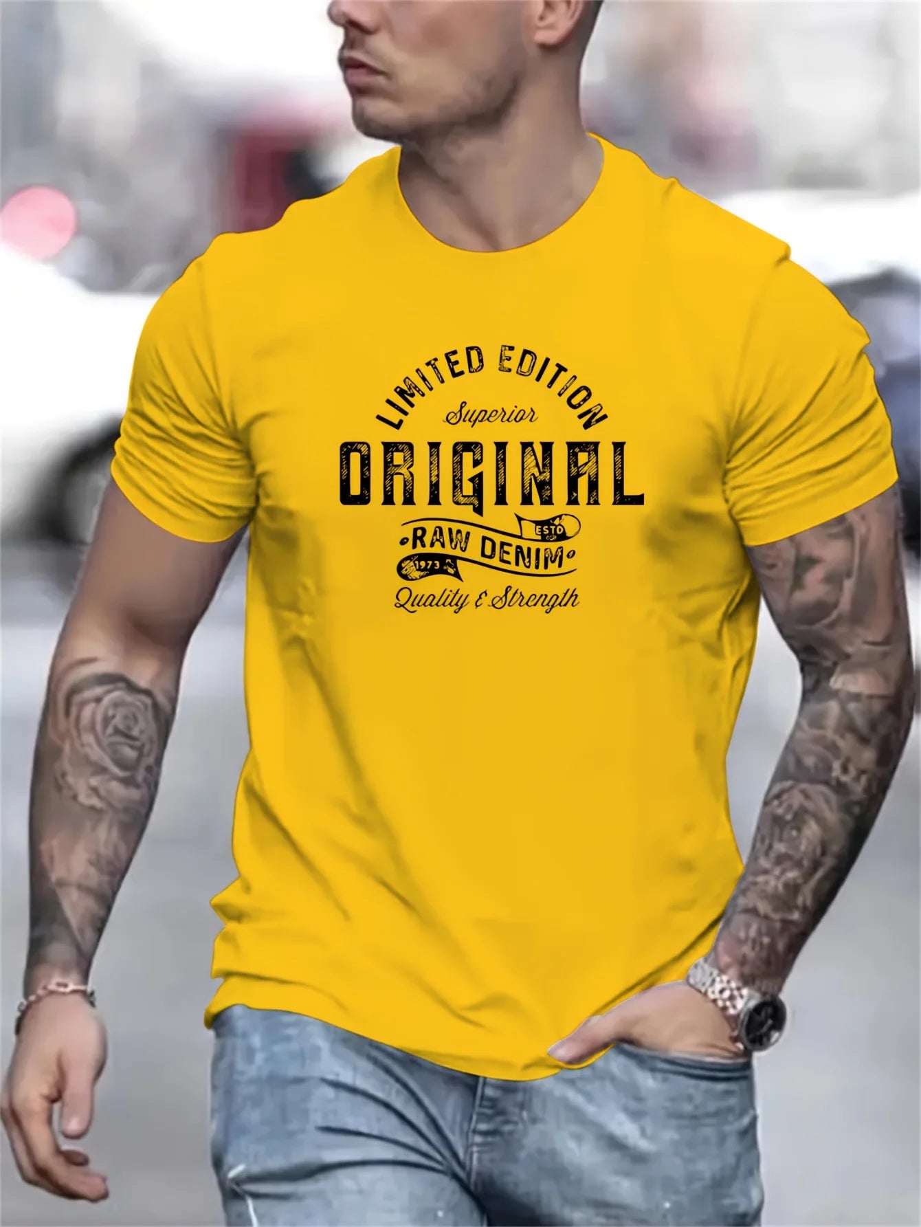 T-Shirt Homme 100% Coton Loose Col Rond Imprimé Lettres Style Américain 18 Coloris – CLEVI Paris