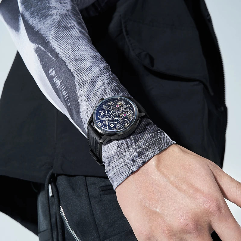 Montre Mécanique Homme Mark Fairwhale FW-6025 – Tourbillon Automatique & Bracelet Fluoro-Caoutchouc
