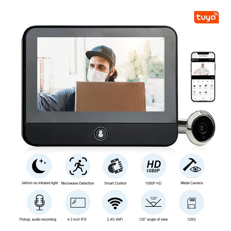 Judas Connecté WiFi 3MP Écran 4,3" – Détection Radar Humaine Vision Nocturne Batterie 5000mAh Tuya – CLEVI Paris