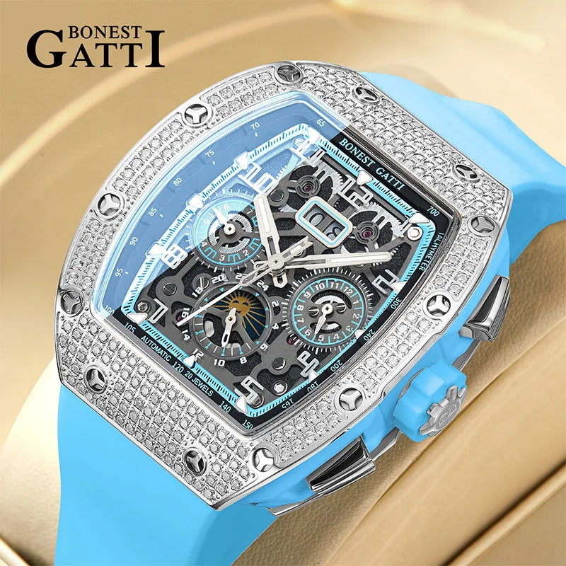 Montre BONEST GATTI BG5004 Automatique Lunette Diamants Bracelet Caoutchouc Homme – CLEVI Paris
