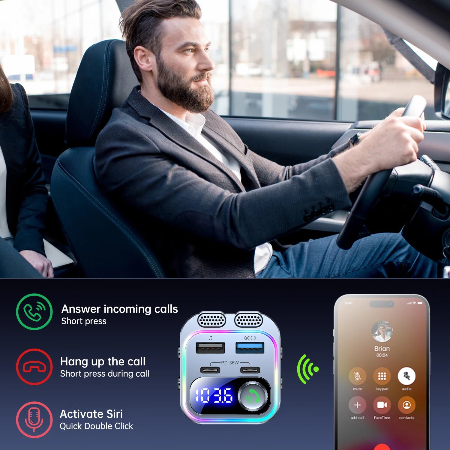 Émetteur FM Voiture 66W – Bluetooth 5.4 Charge Rapide Double PD 36W Double Micro Basses Profondes Mains Libres – CLEVI Paris