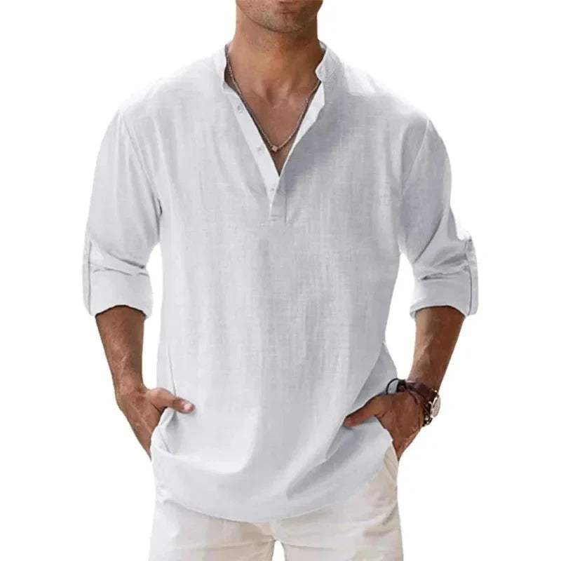 Chemise Homme Coton Manches Longues Col Henley Smart Casual 9 Coloris – CLEVI Paris