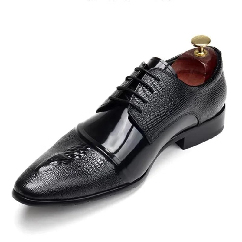 Oxford Homme Cuir Véritable Motif Crocodile Embossé Bout Pointu – CLEVI Paris