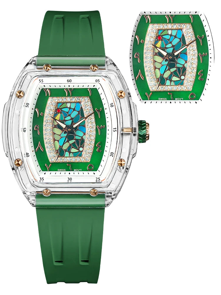 TSAR BOMBA Montre Femme Quartz Japonais Tonneau Saphir Caoutchouc Lumineux 35mm – CLEVI Paris