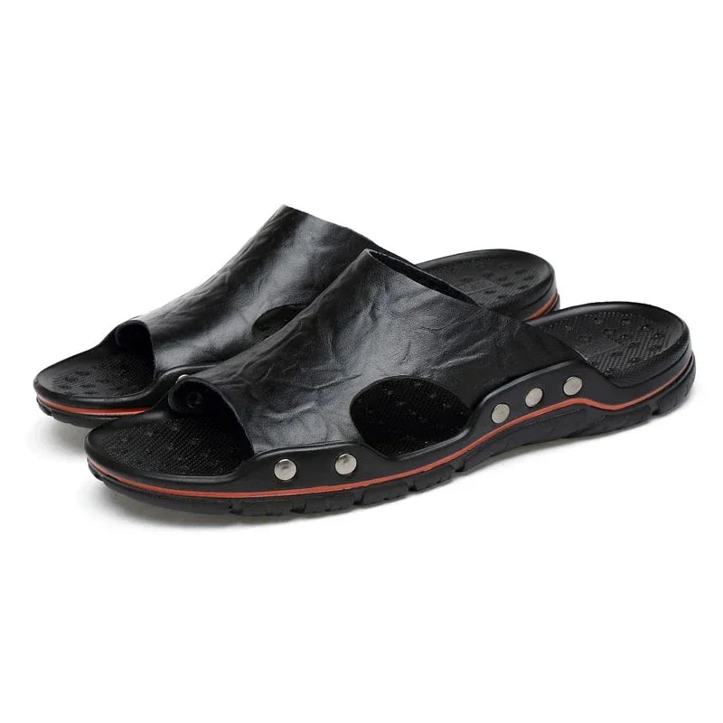 Sandales Homme Été – Slides EVA Ultra-Légères, Tige PU, Style Classique | Noir ou Marron Jaune