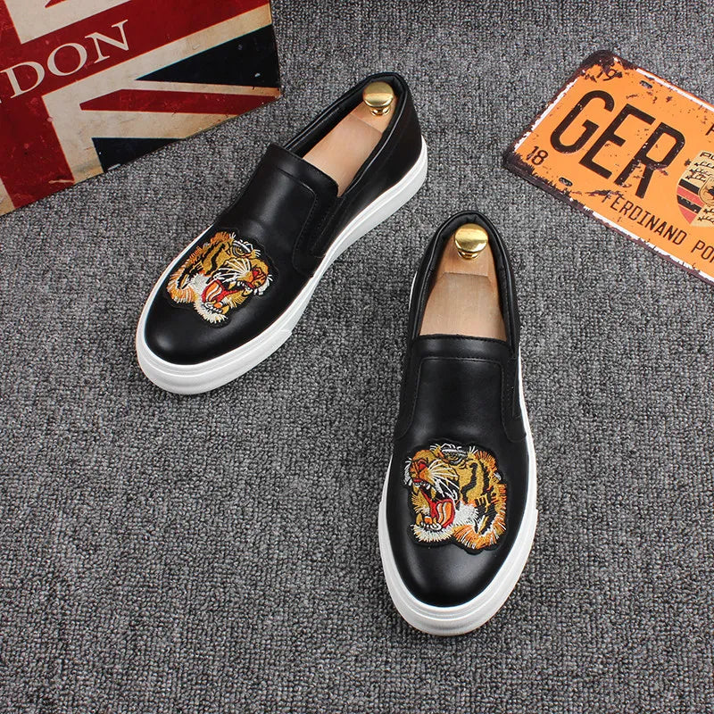 Loafers Homme Slip-On Broderie Plateforme Cuir | Noir – CLEVI Paris