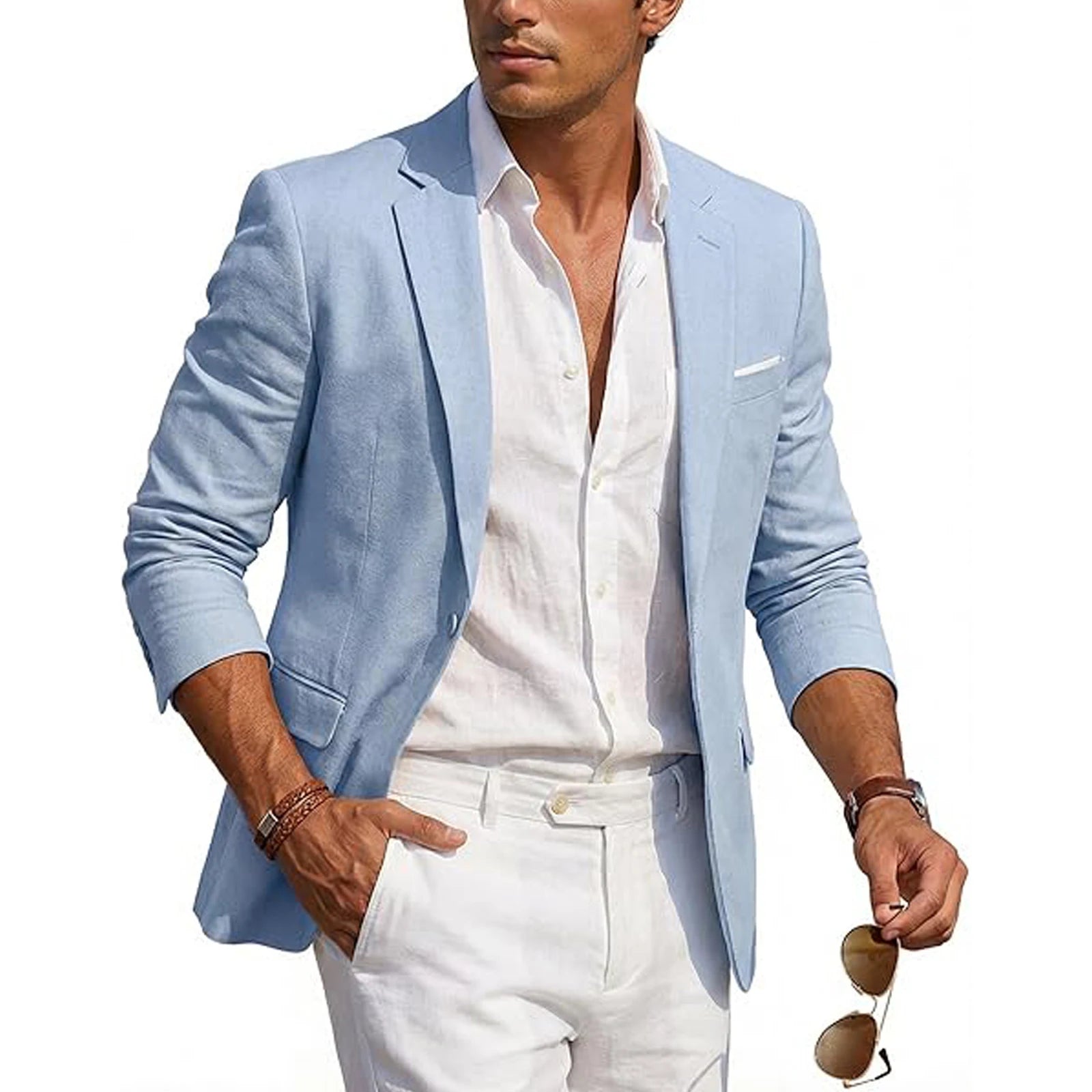 Blazer Homme Casual Lin Slim Fit Léger Un Bouton Mariage Plage – CLEVI Paris