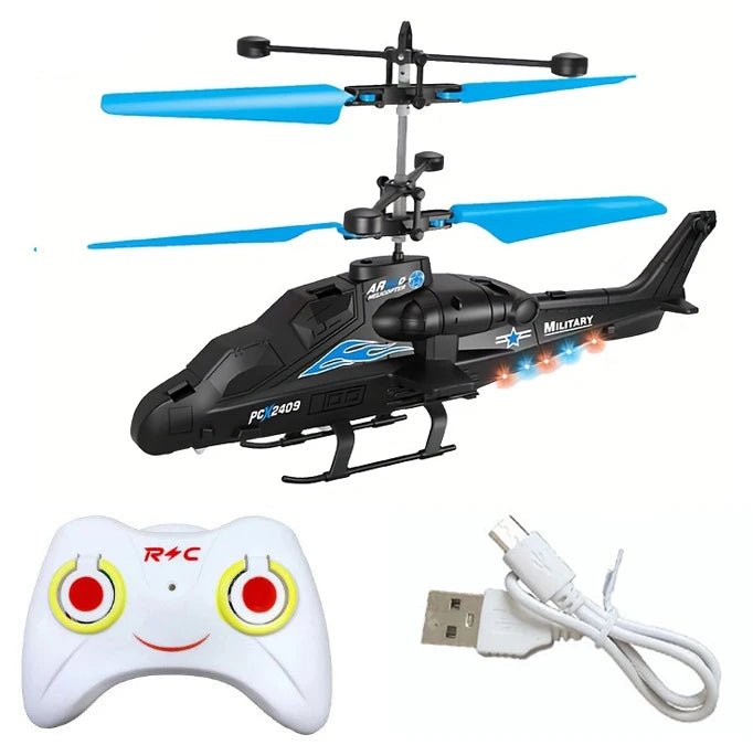 Hélicoptère Télécommandé Infrarouge LED – 2 Canaux, Charge USB, Jouet Enfant 6-12 ans
