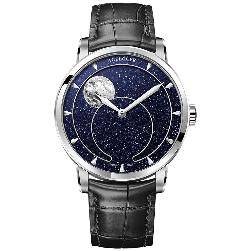 AGELOCER Montre Automatique Homme Phase de Lune Aventurine Saphir Réserve 80h – CLEVI Paris