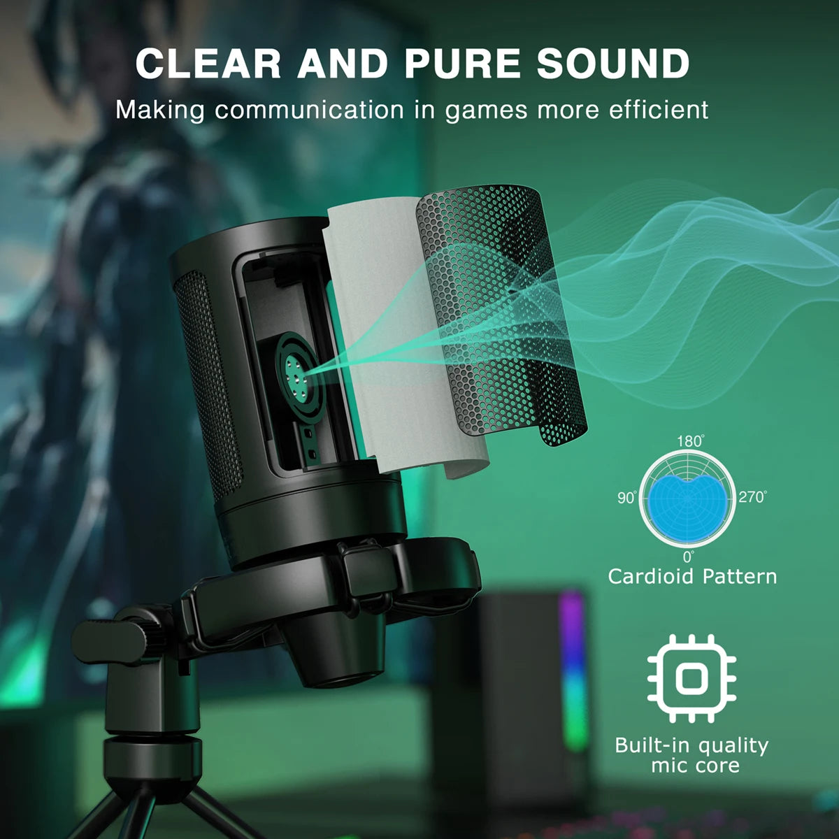 Microphone USB Gaming FIFINE AmpliGame A2 — RGB, Condensateur Cardioïde, Mute Tactile, Trépied | CLEVI Paris