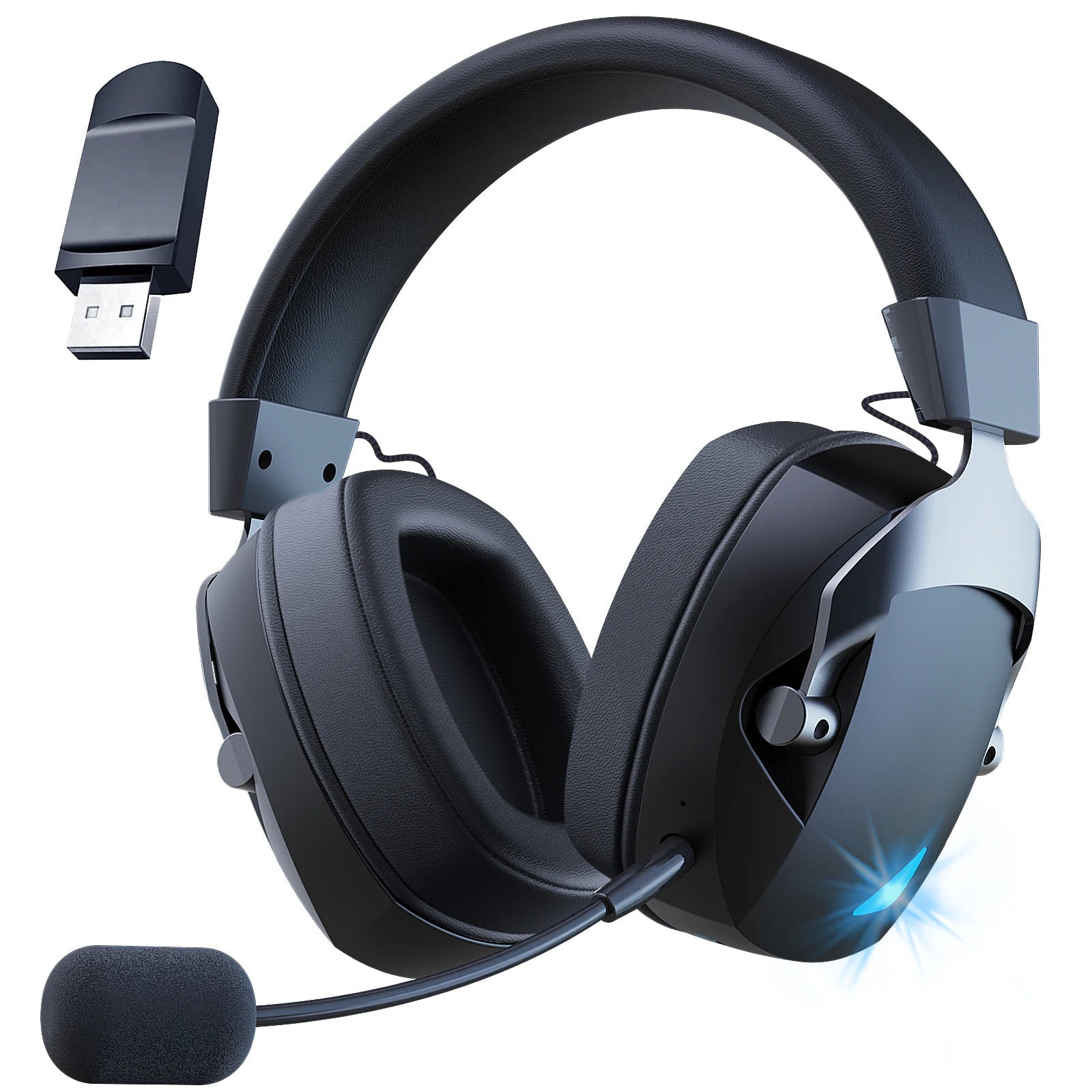 Casque Gaming Acinaci Tri-Mode 2.4G BT 5.3 AUX 50mm Surround 3D LED 36h Micro Détachable – CLEVI Paris