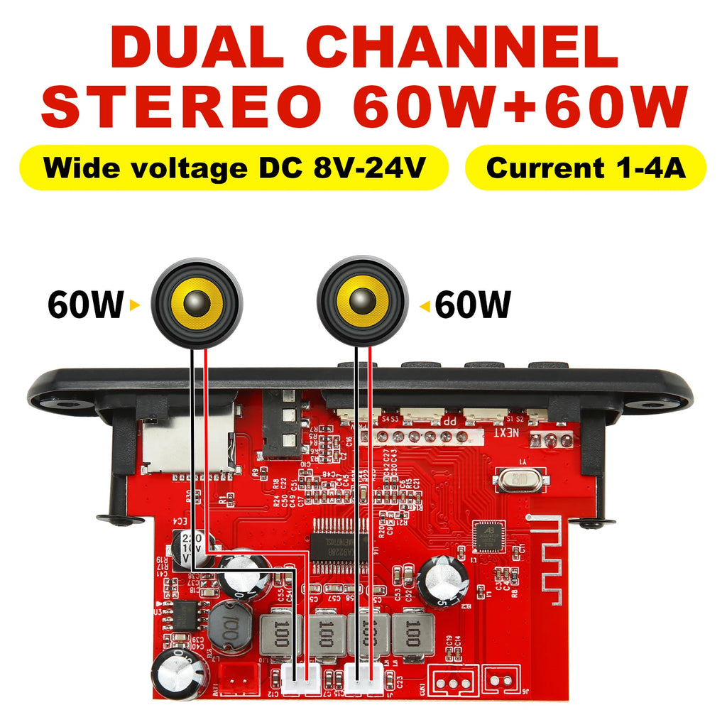 ARuiMei Carte Décodeur Amplificateur DIY Bluetooth 5.0 2x60W DC12V MP3 FLAC USB TF FM – CLEVI Paris