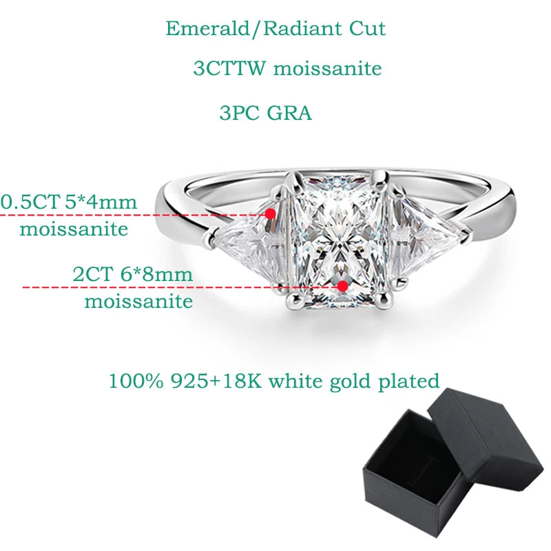 Bague Fiançailles SMYOUE Moissanite 3ct Taille Émeraude ou Radiant Argent 925 Certifiée GRA – CLEVI Paris