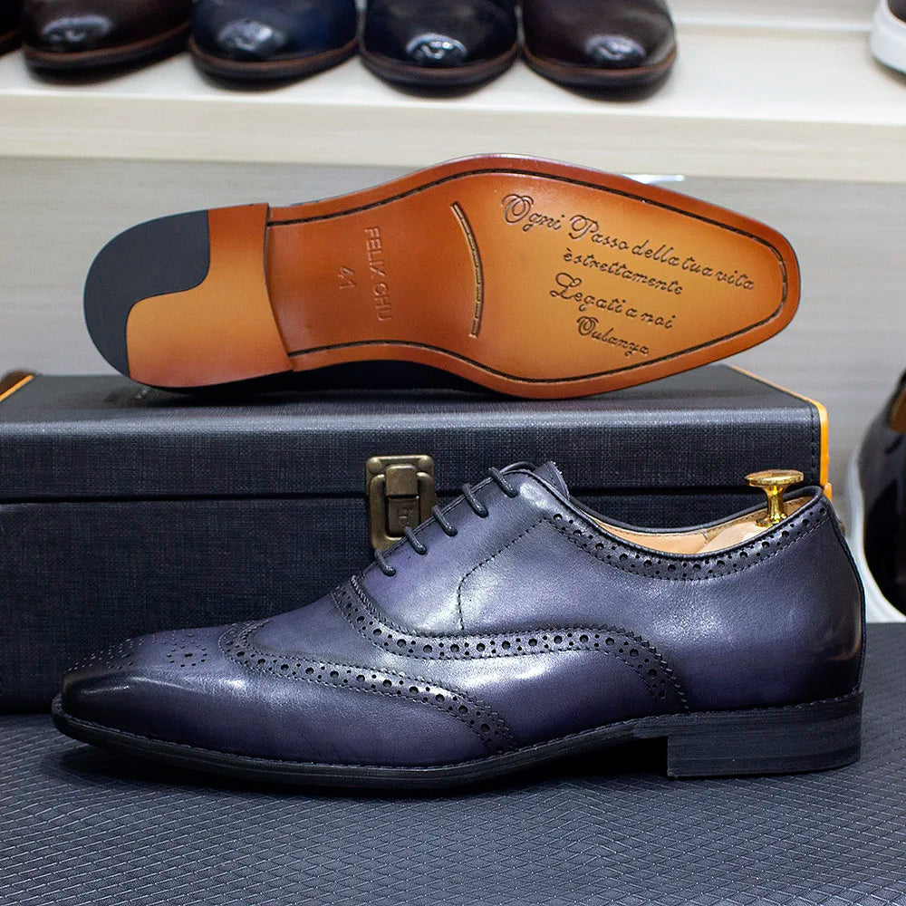 Oxford Wingtip Brogue Homme Artisanal Cuir de Veau | Business Mariage US 7-12