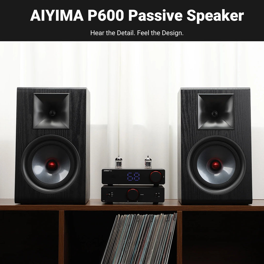 Enceintes Bibliothèque HiFi Passives 6,5" – Tweeter Soie, Woofer Fibre Carbone | AIYIMA P600