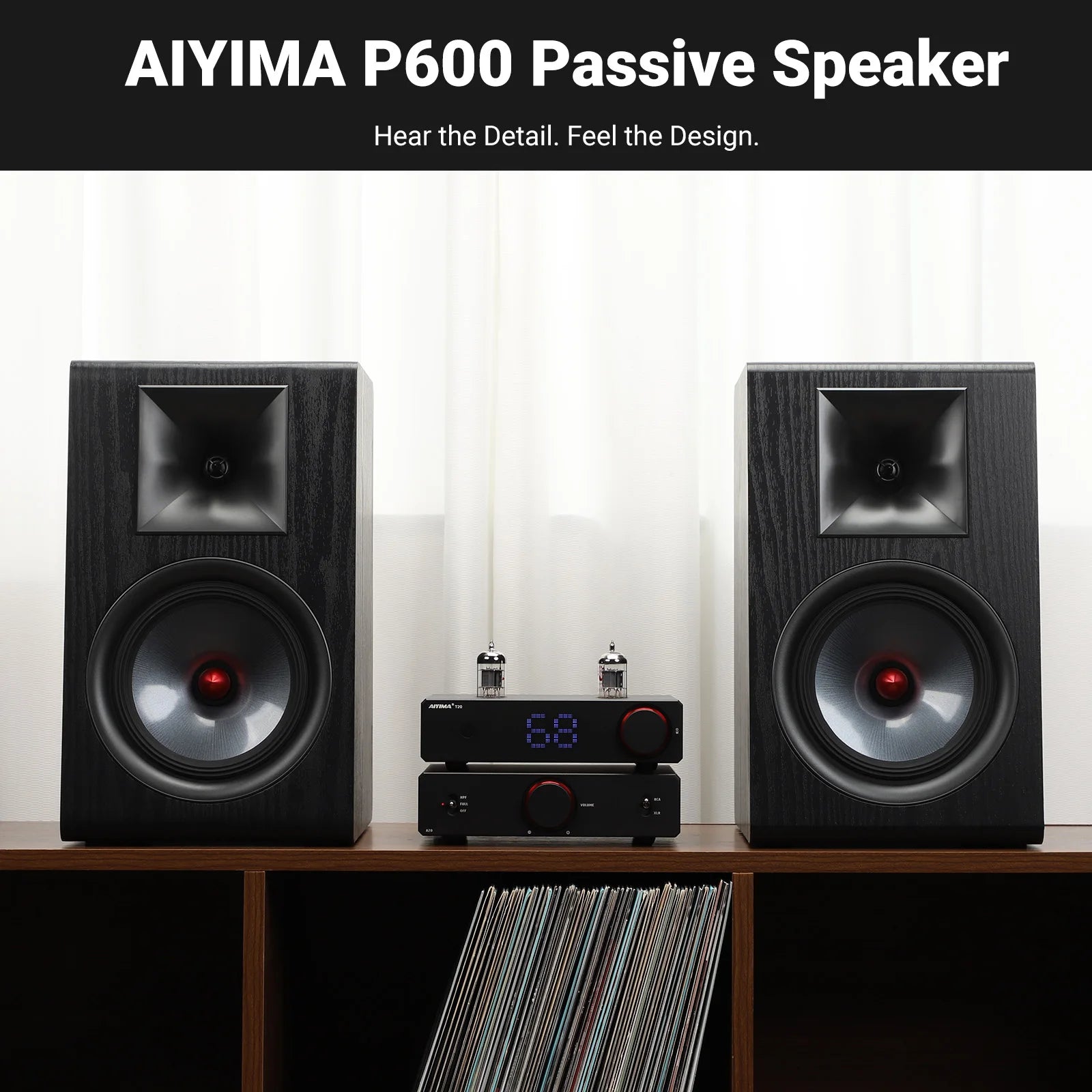 Enceintes Bibliothèque HiFi Passives 6,5" – Tweeter Soie, Woofer Fibre Carbone | AIYIMA P600