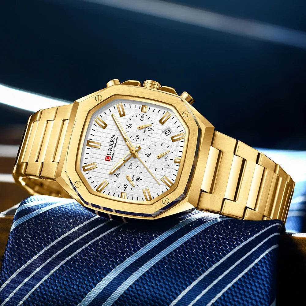 CURREN Montre Quartz Homme Sport Carrée Acier Étanche Chronographe – CLEVI Paris