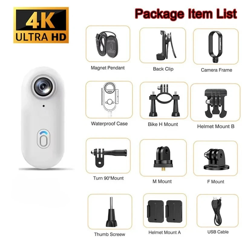 Mini Caméra DIXSG H88 4K – Ultra-Compacte 36g, Fixation Magnétique, Étanche 40m, WiFi, Grand Angle 170°, Casque & Vélo – CLEVI Paris