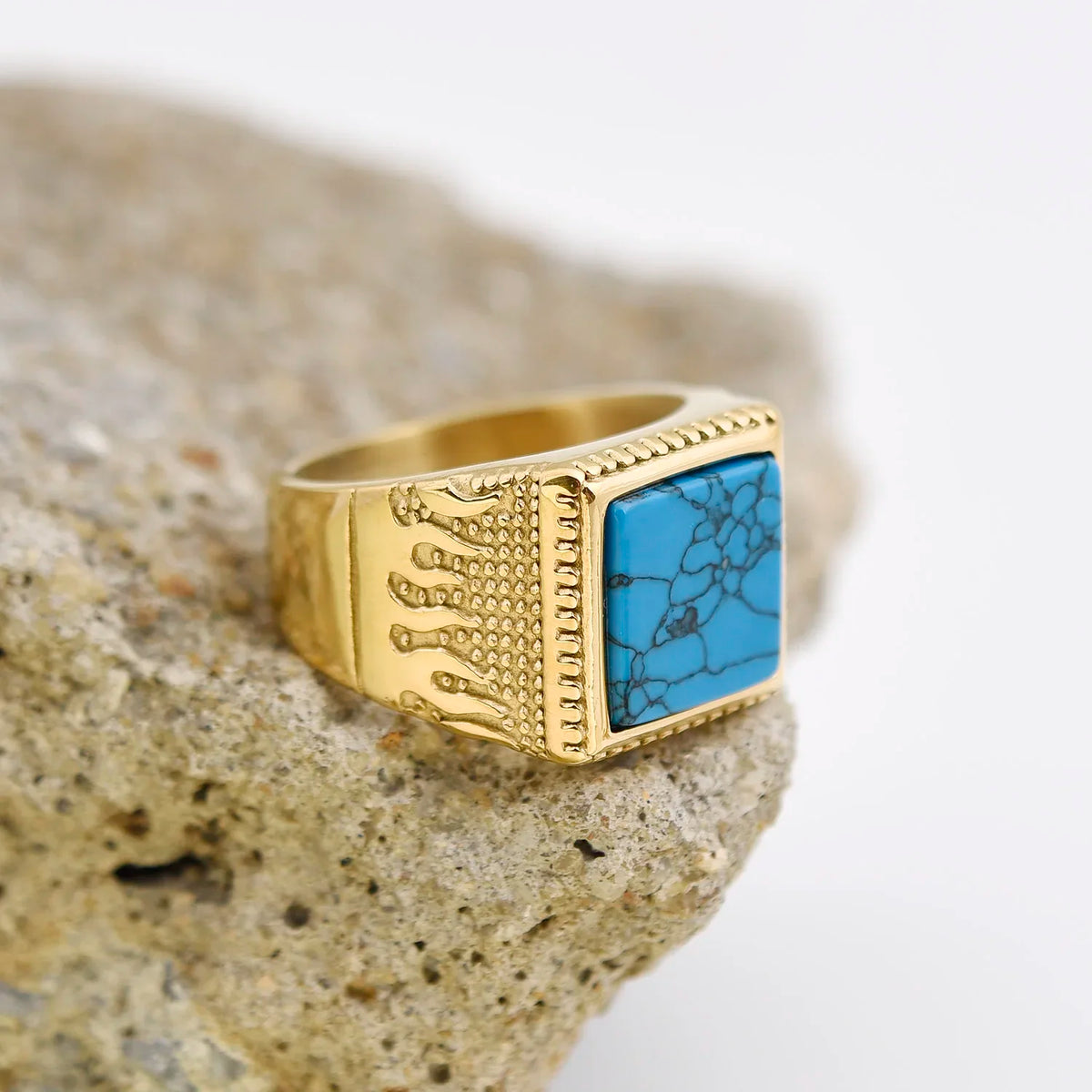 Bague Homme Acier Doré 18K Géométrique – CLEVI Paris