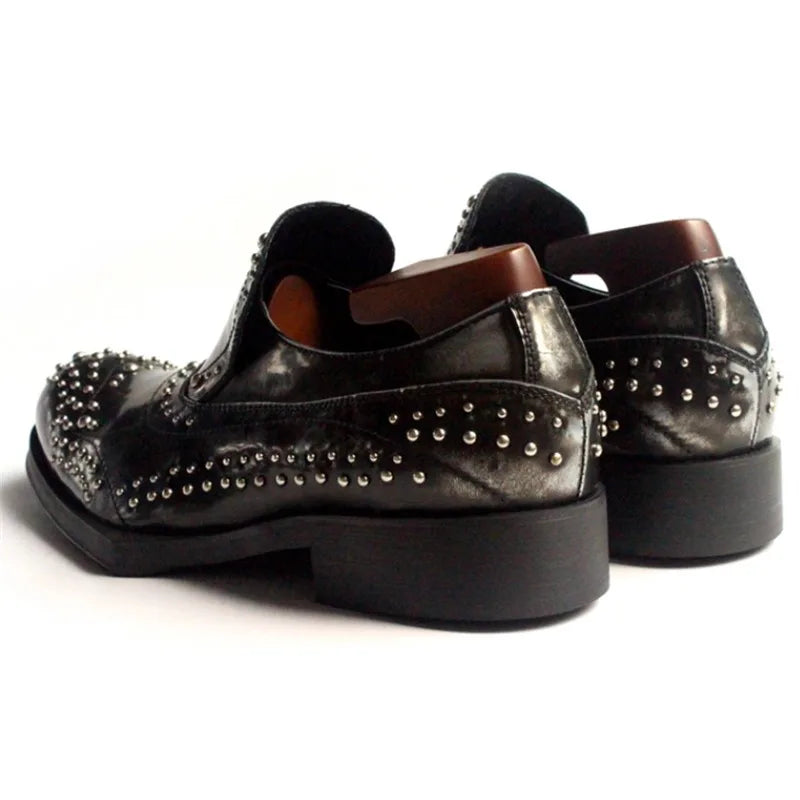 Mocassins Oxford Cuir Véritable Homme Rivets Talon Sculpté Fait Main Bureau – CLEVI Paris