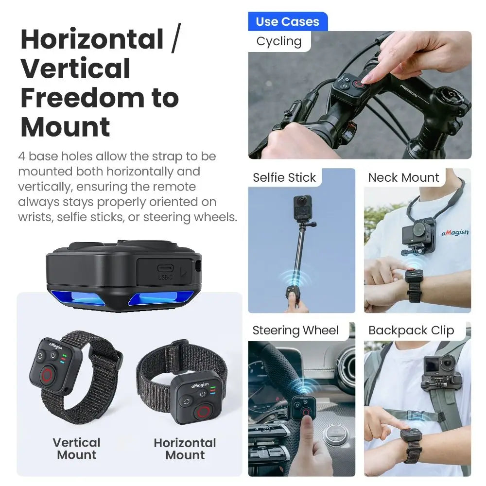 Télécommande Bluetooth DJI Osmo Action 4/5/5 Pro/6/360 – Portée 50m 96h Autonomie Bracelet Inclus – CLEVI Paris
