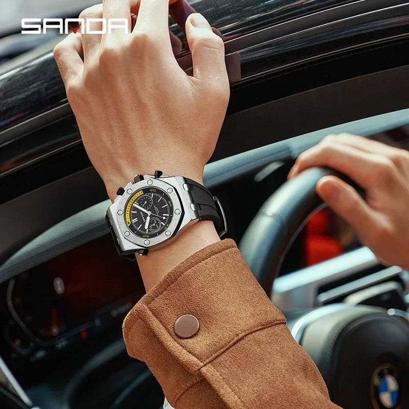 SANDA 7027 Montre Homme Double Affichage Analogique LED Bracelet PU 53mm Multifonctions 3 ATM 3 Coloris – CLEVI Paris